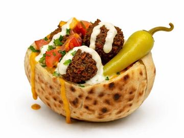 Crispy falafel, fresh veggies, creamy sauces in a half pita-perfect size, full flavor bite!