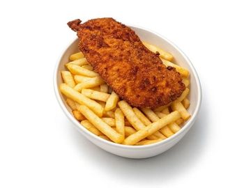 Kids schnitzel meal with crispy fries and drink. Fresh, tasty and family friendly choice in Winnipeg