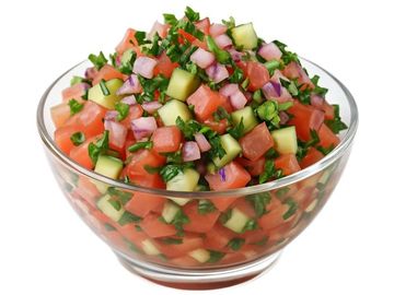 Fresh Israeli chopped salad with tomato, cucumber, herbs and lemon. Crisp, vibrant, authentic.