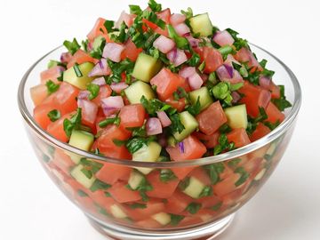 Crisp Mediterranean salad with tomato, cucumber, onion & herbs. Fresh, vegan, and gluten-free.