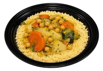 Authentic vegetable couscous with fresh vegetables and chickpeas, made daily. 