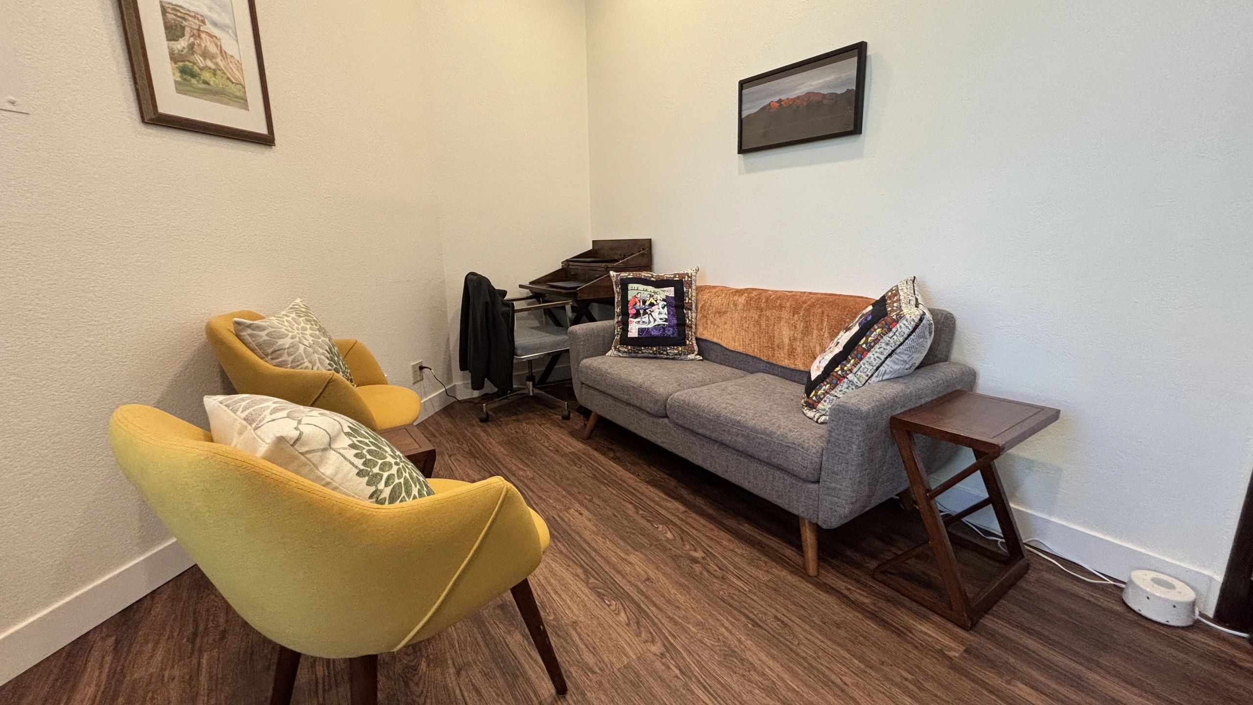Cozy therapy office for individuals, couples, and families.