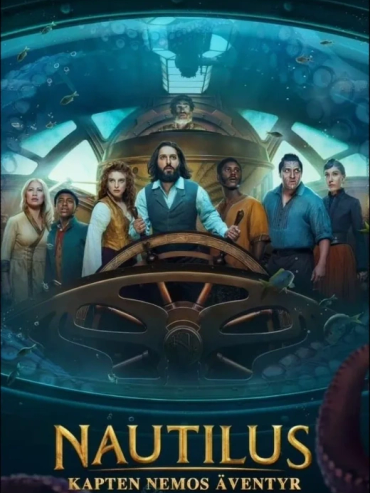 A group of people inside a submarine called Nautilus.