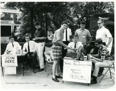 Young Republicans and Young Democrats recruit new members at West Virginia University in 1965.