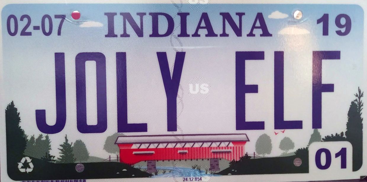 Joly Elf License is the plate of Jolly Ole Elf, Santa Claus, Ft Wayne/Decatur Area.