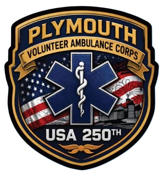 Plymouth Volunteer Ambulance Corps emblem with USA flag and caduceus.