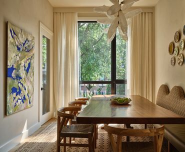 dining room in a Brooklyn residence designed by Moksa Studio