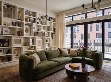 living room in a Brooklyn residence designed by Moksa Studio