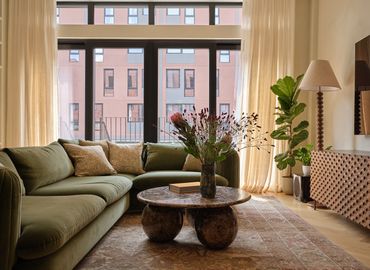 living room in a Brooklyn residence designed by Moksa Studio