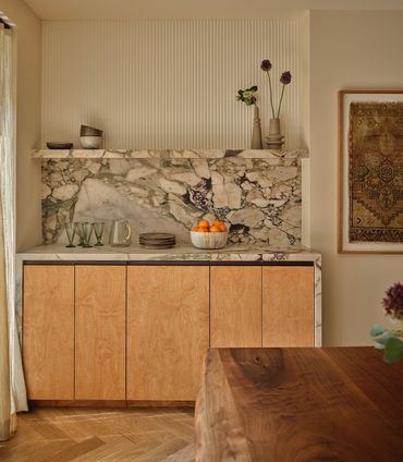 dry bar in a Brooklyn residence designed by Moksa Studio