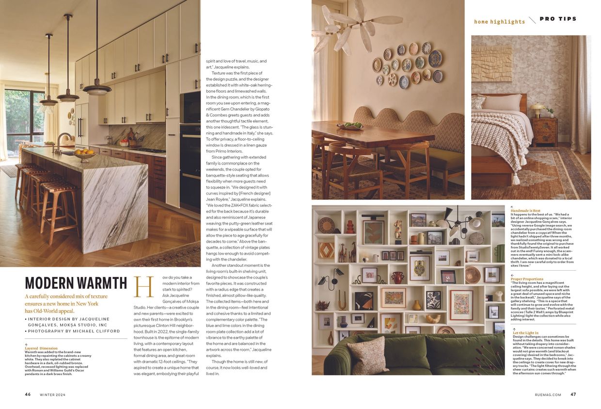 Moksa Studio Brooklyn townhouse project as featured in Winter 2024 issue of RUE magazine