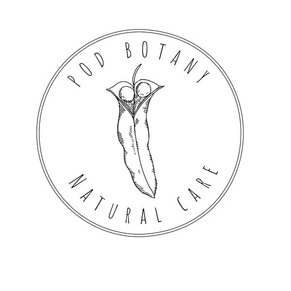 Logo featuring a pod with seeds and the text 'Pod Botany Natural Care'.