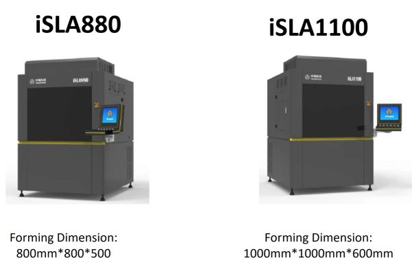 Comparison of iSLA880 and iSLA1100 machines with forming dimensions.