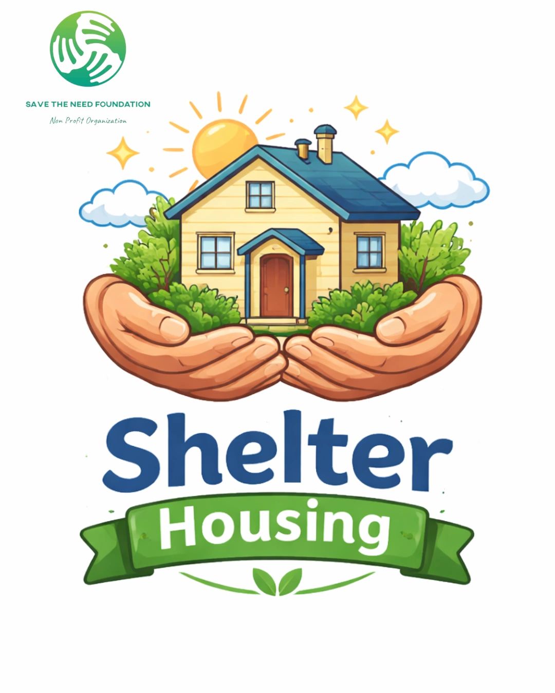 Hands holding a house symbolizing shelter and housing support.