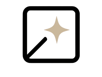 A sparkling star inside a square with a magic wand.