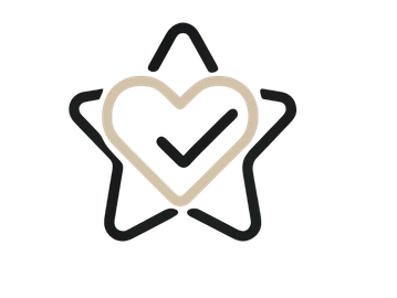 A heart with a checkmark inside a star outline.
