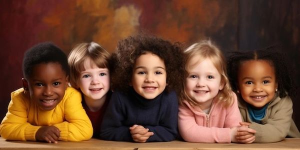 Preschool kids are enjoying a beautiful candid moment.