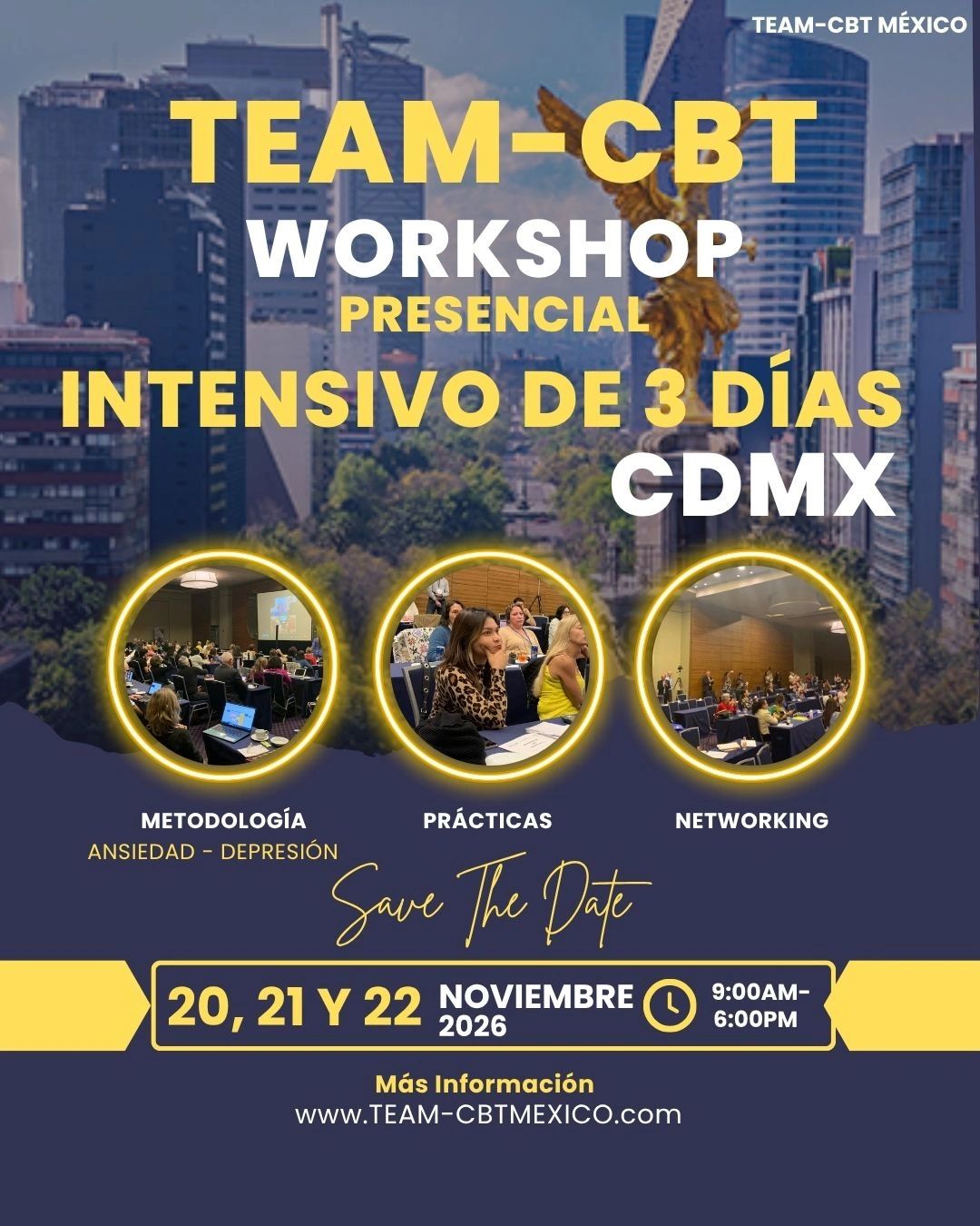 Workshop presencial intensivo de 3 días en CDMX sobre ansiedad y depresión.