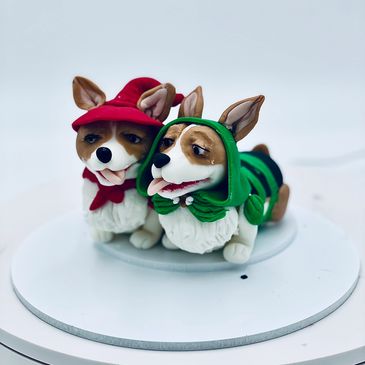 Dog cake toppers, corgi cake toppers, wedding cake dog toppers, sugarpaste dog toppers 