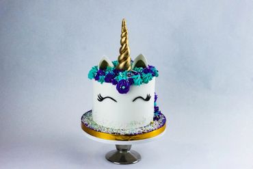 Teal purple unicorn cake with sprinkles