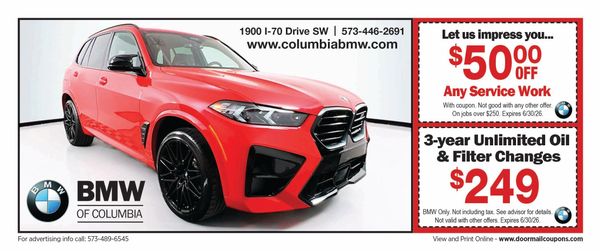 Red BMW SUV with promotional discount offers from BMW of Columbia.