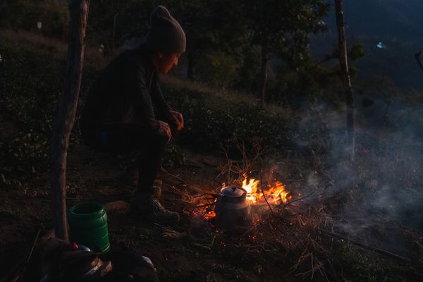 Campfire at dusk