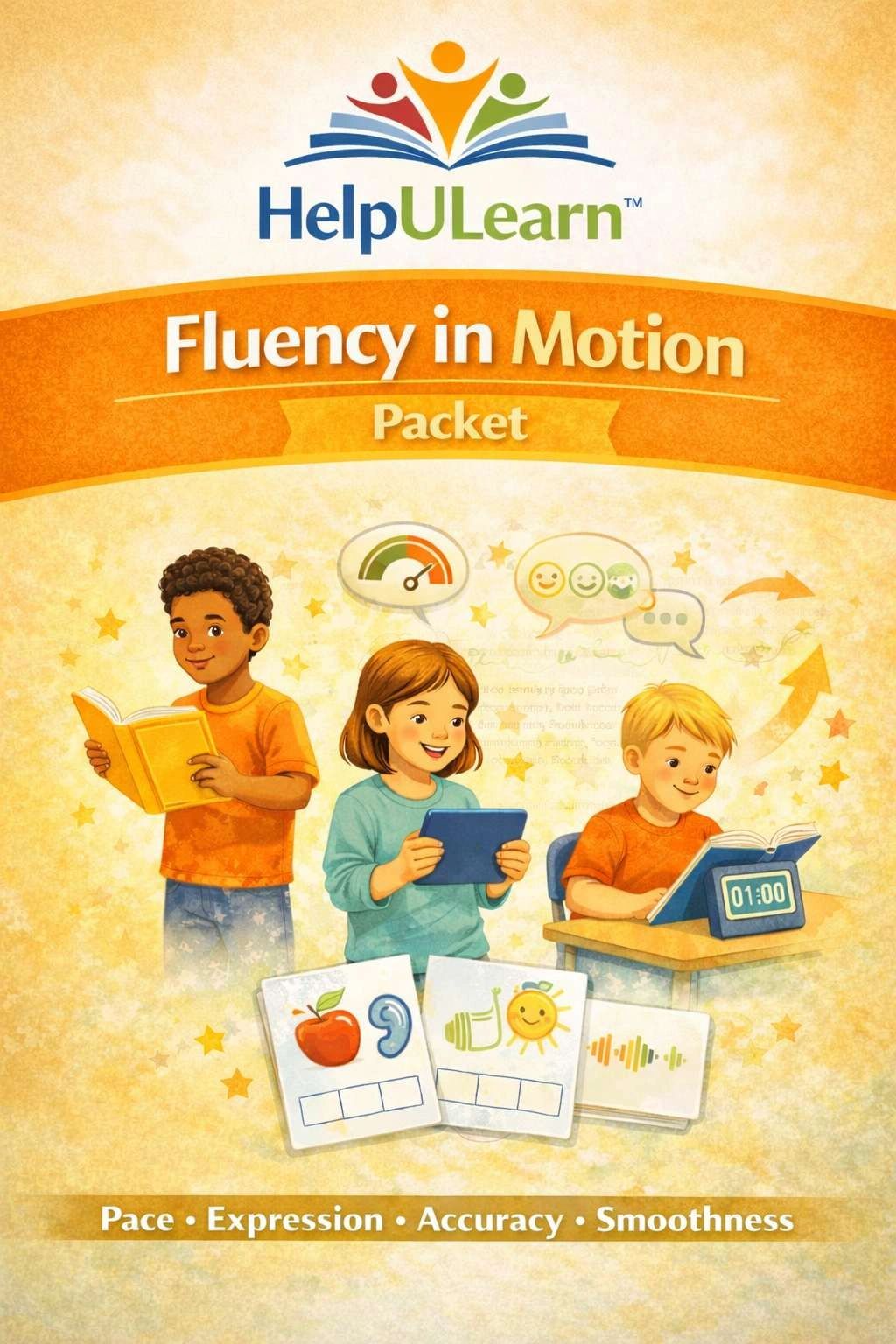HelpULearn Fluency in Motion educational packet cover with children learning.