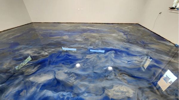 Blue metallic sales epoxy floor