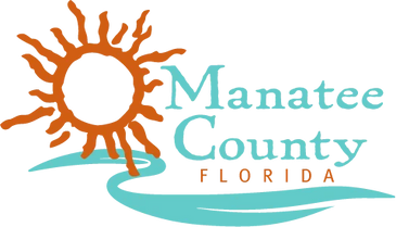 Logo of Manatee County, Florida with a sun and water design.
