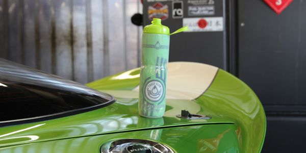 Water Bottle on the sports car.