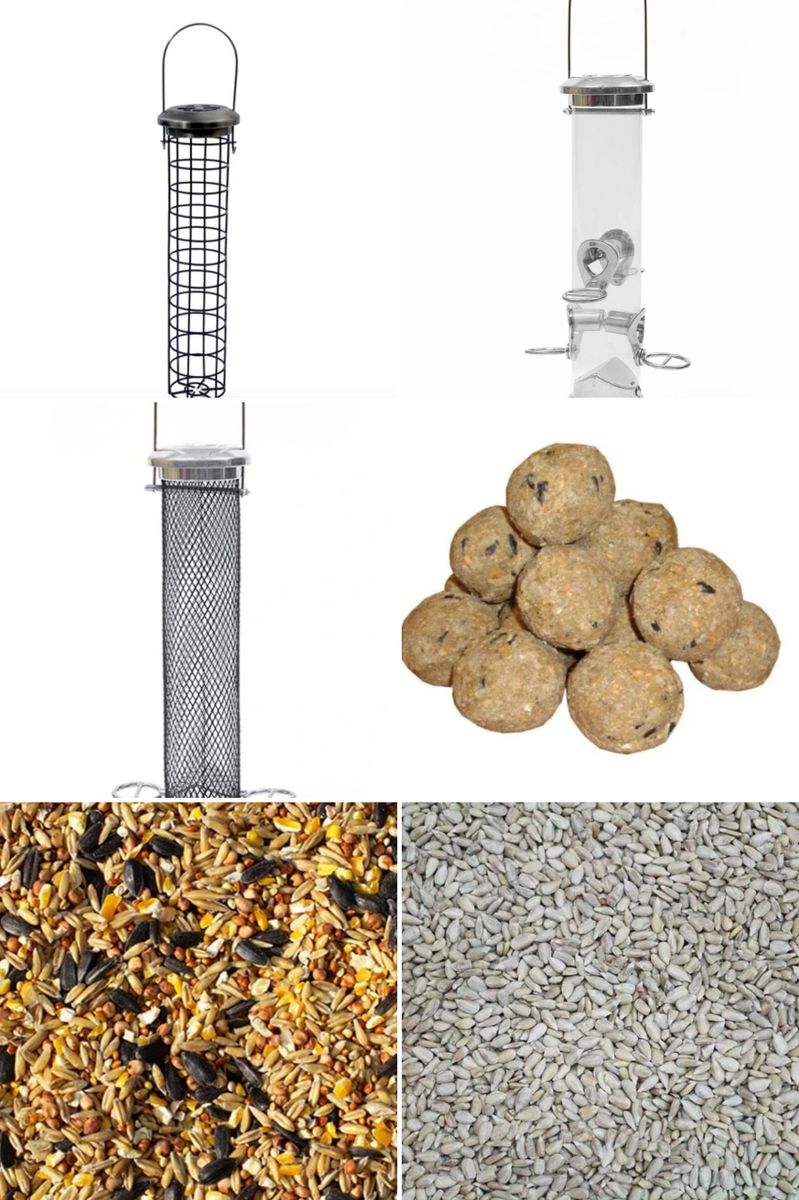 3 x Henry Bell Feeders, Premium Bird Seed, Fat Balls & Sunflower Hearts