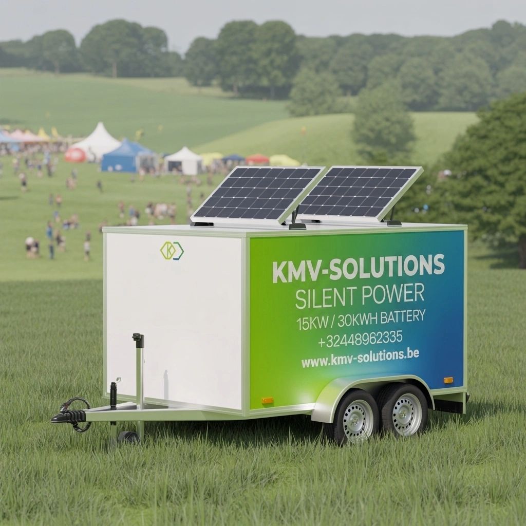 Mobile solar-powered battery trailer by KMV-Solutions for silent energy supply.
