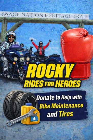 Motorcyclists promote Rocky Rides for Heroes to fund bike maintenance and tires.