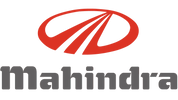 Mahindra logo with red symbol and gray text.