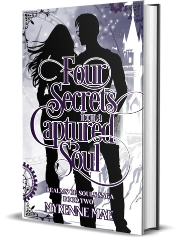 Book Two of the Realms of Souls Saga, dark purple, black and white castle, snow landscape, gears