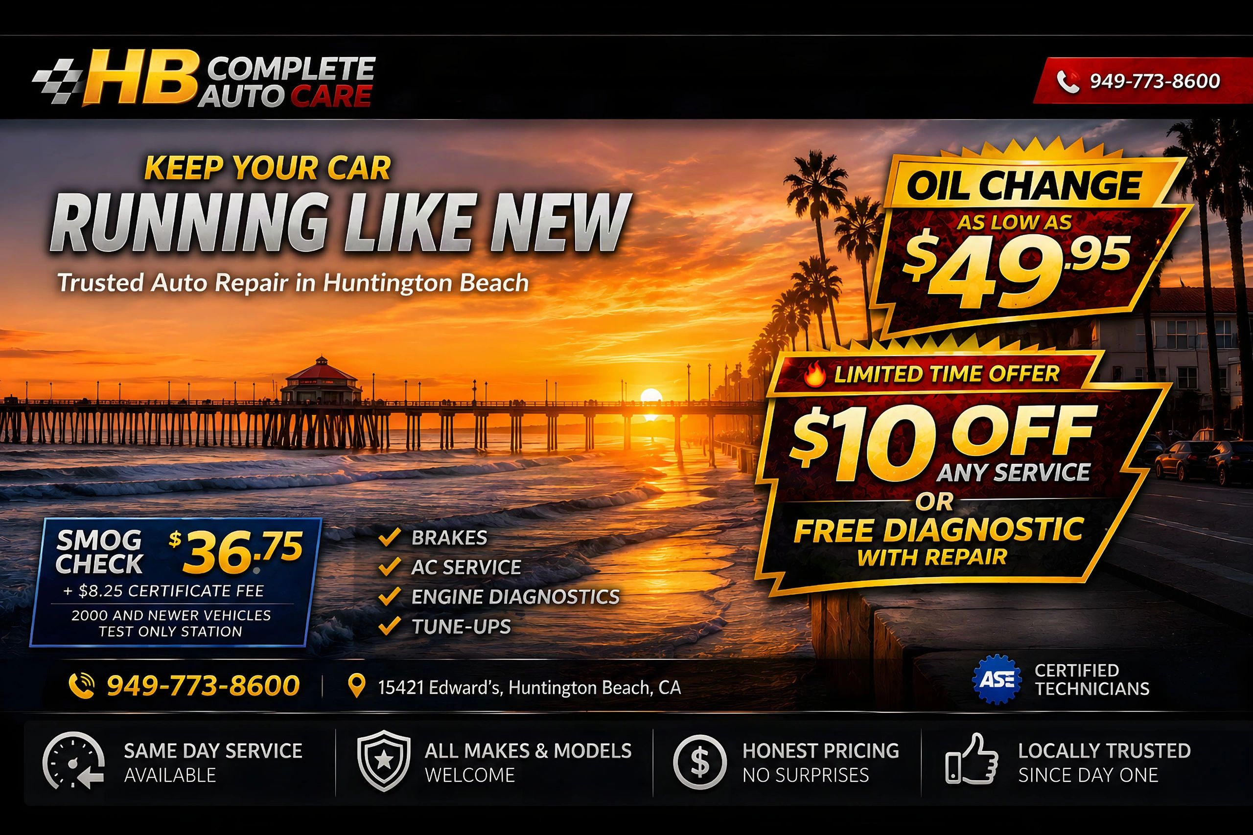 HB Complete Auto Care offers car services in Huntington Beach with discounts and certified technicians.