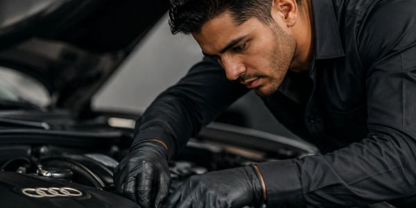Mechanic repairing a foreign and domestic cars.