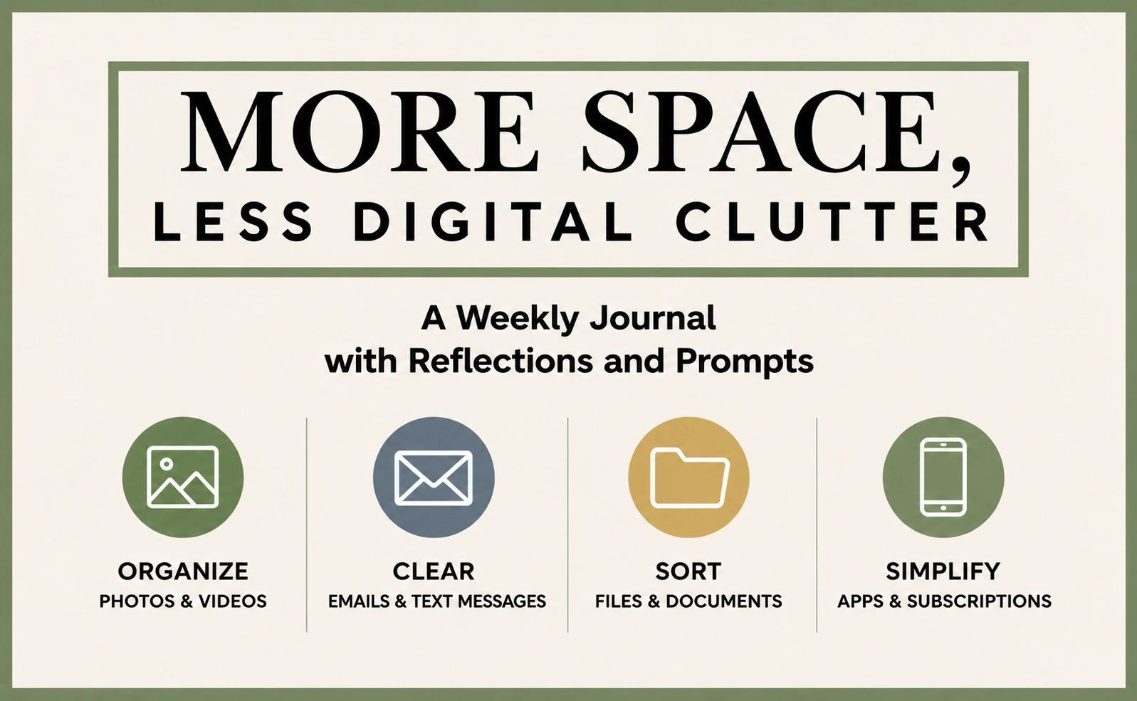 A weekly journal promoting digital decluttering with organization and simplification tips.