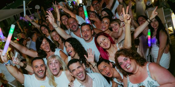 Group of energetic people with DJ George Gee