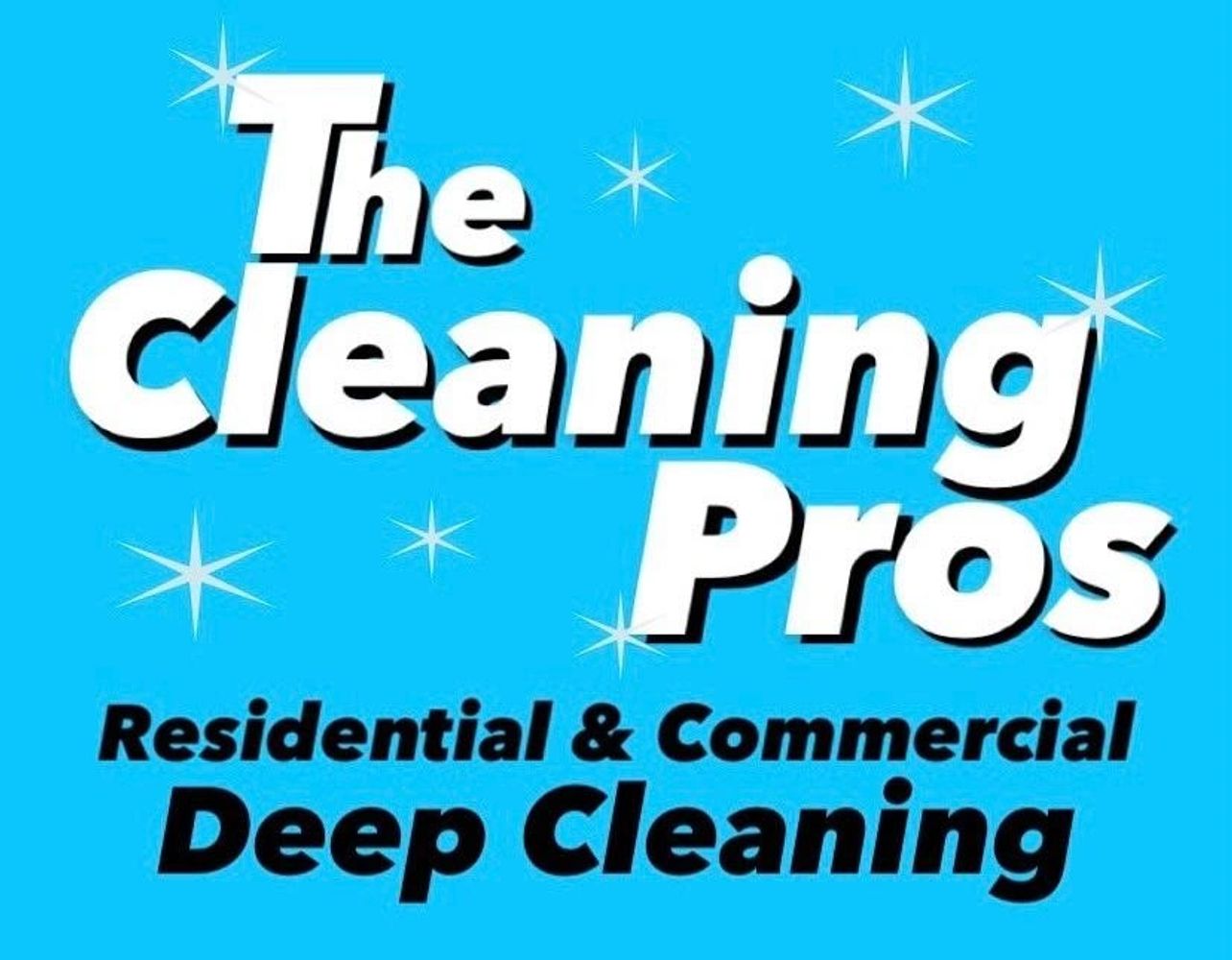 Bright blue ad for The Cleaning Pros offering residential and commercial deep cleaning.