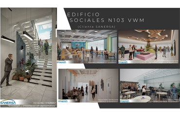 Modern social building with spacious, well-lit interiors and communal areas.