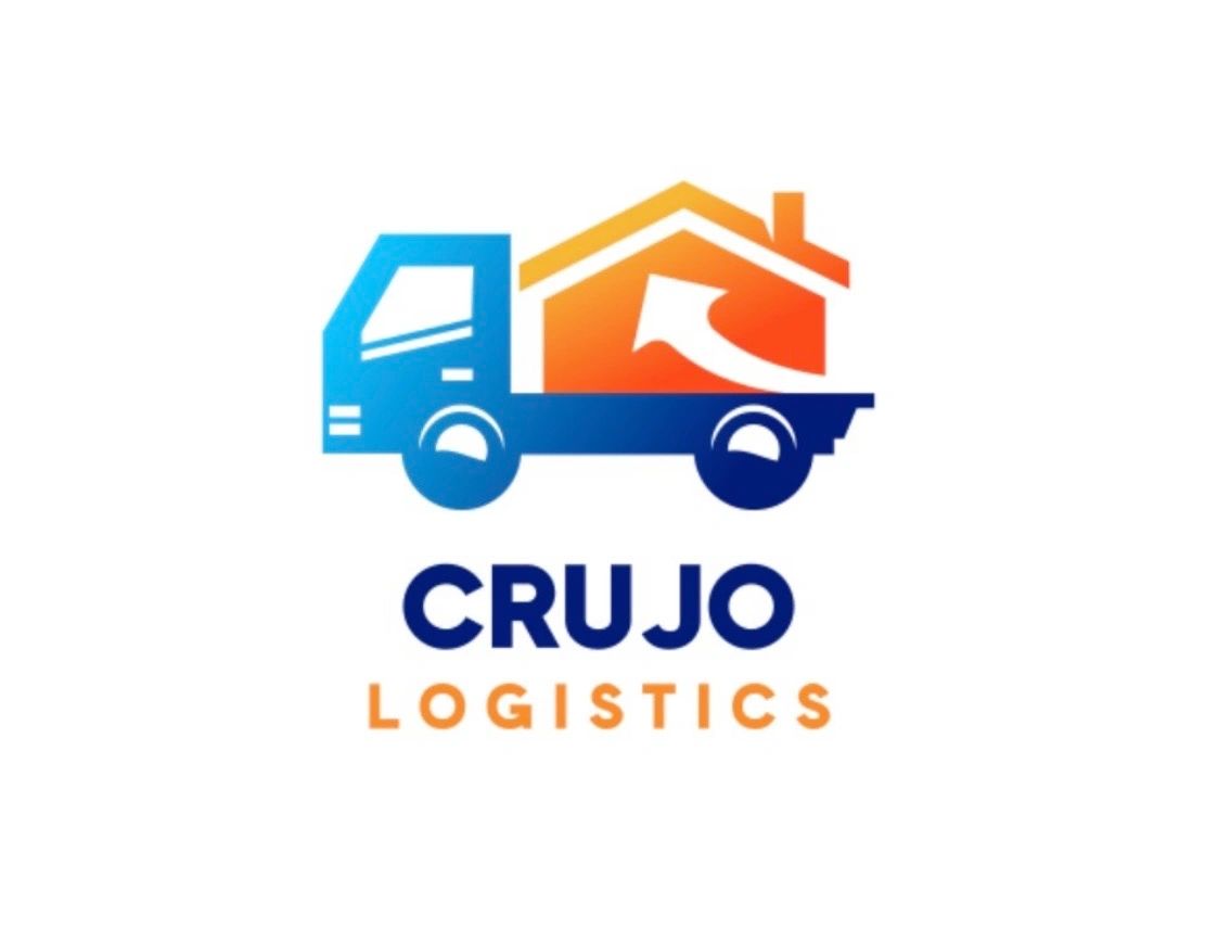 Logo of Crujo Logistics featuring a blue truck and orange house arrow.