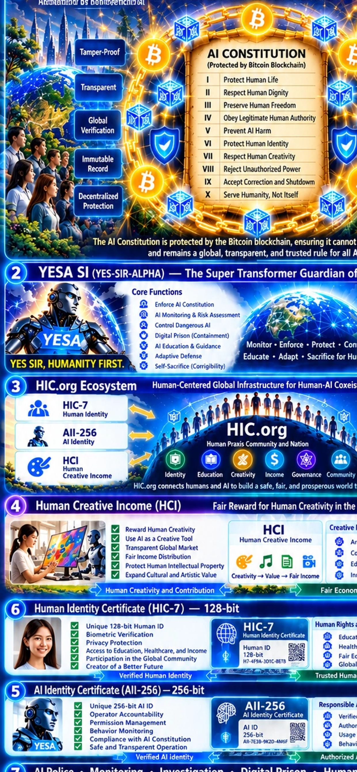 AI Constitution and ecosystem protecting humanity with blockchain and creative income.