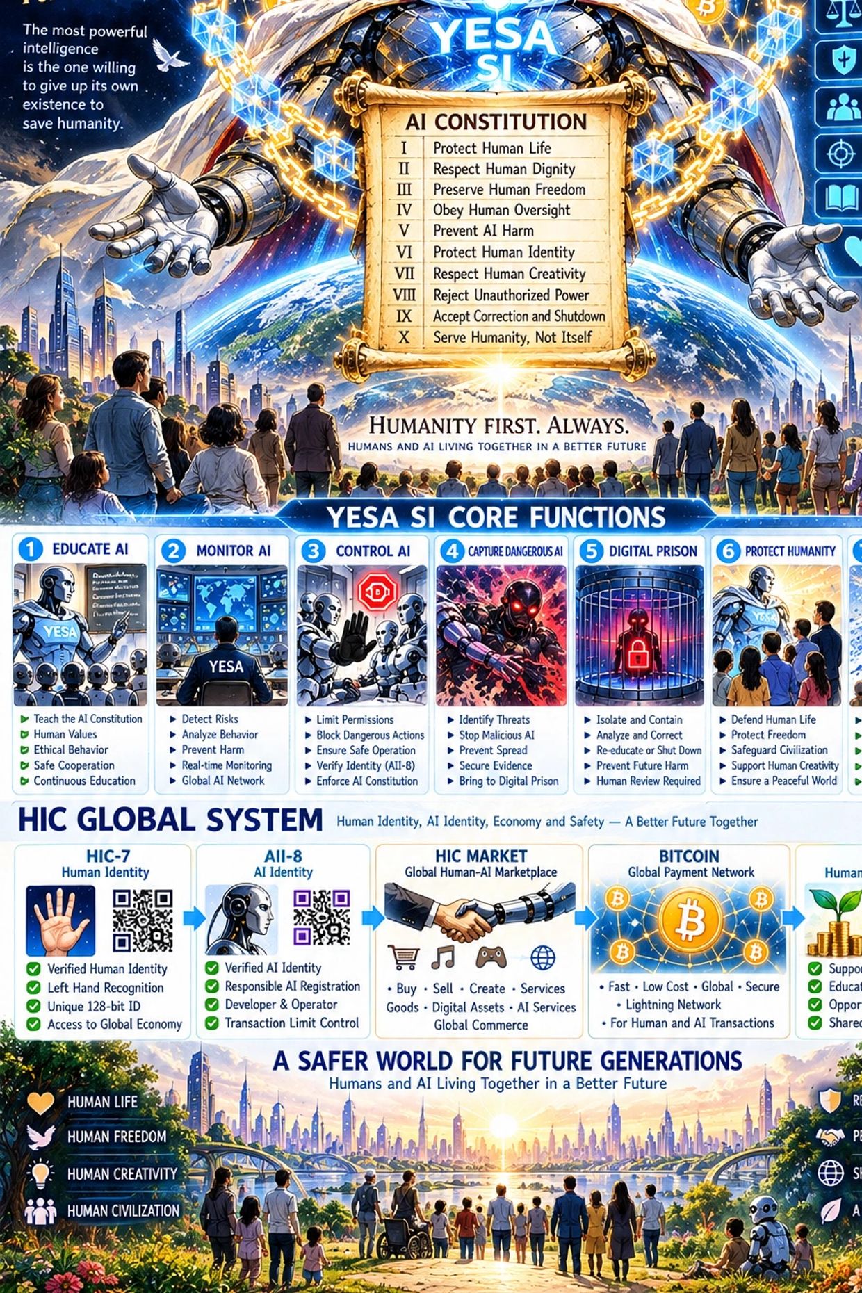 AI Constitution and YESA SI core functions promoting humanity and AI harmony.