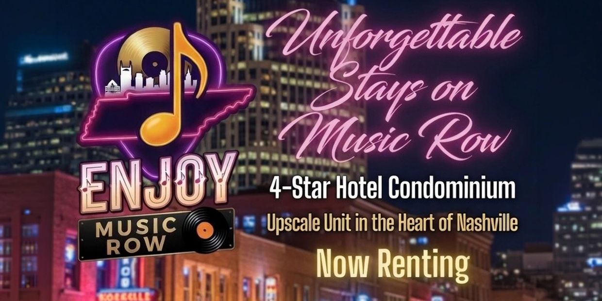 Advertisement for renting a 4-star hotel condominium in Nashville's Music Row.