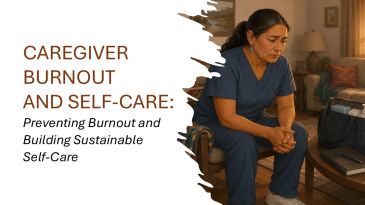 Tired caregiver reflecting on burnout and self-care strategies.