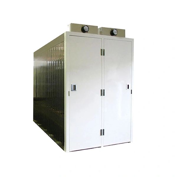 Large industrial drying oven with double doors and gauges on top.