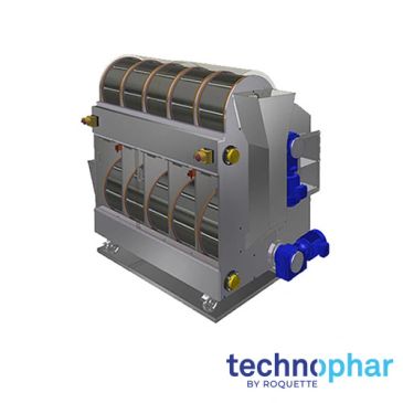 Industrial equipment with rotating drums, branded Technophar by Roquette.