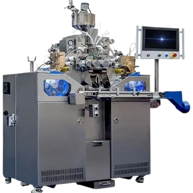 Industrial packaging machine with control panel.