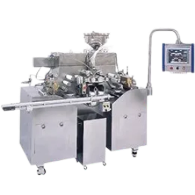 Industrial packaging machine with control panel.